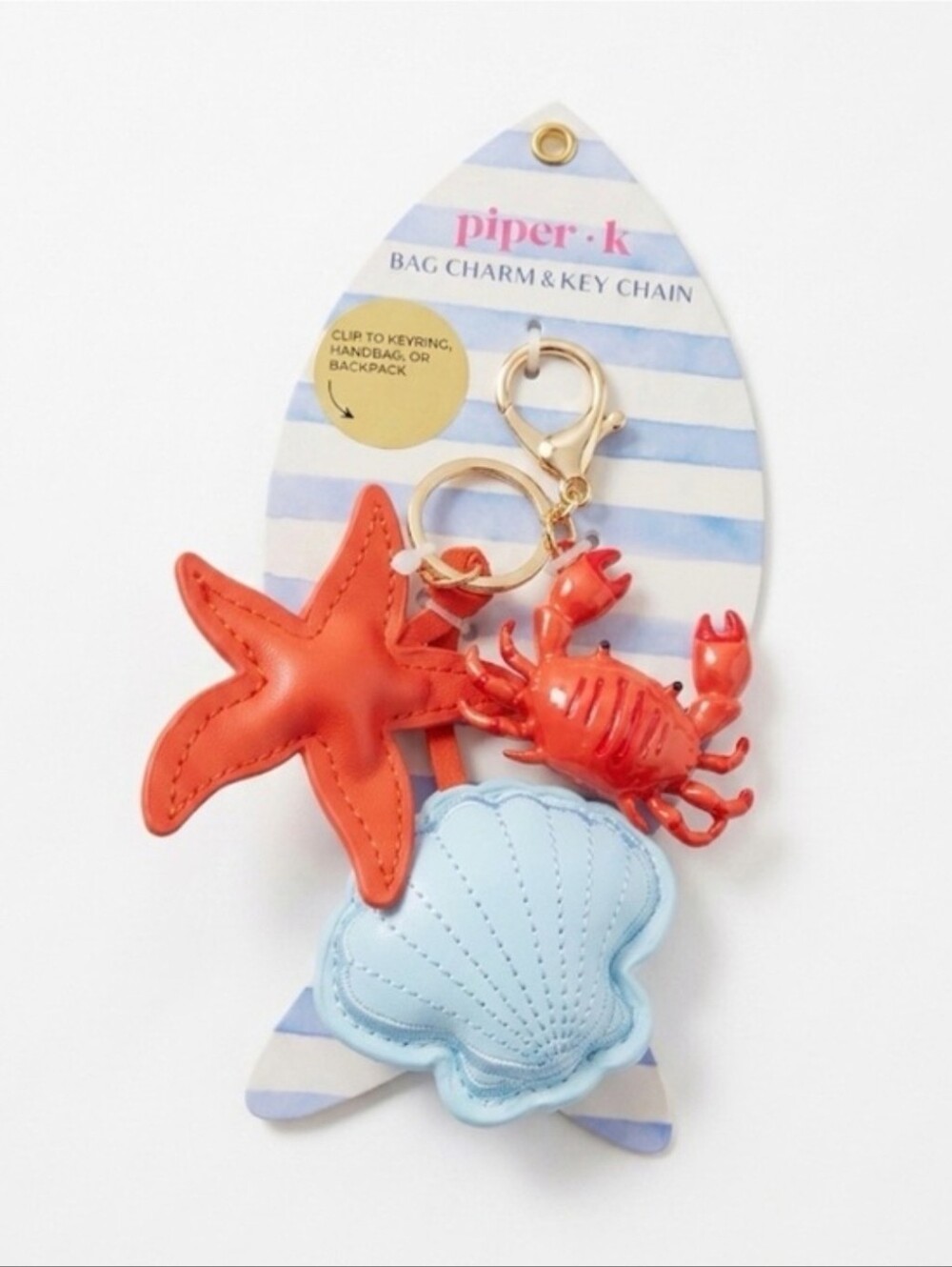 🦀▪️piper k▪️ Seashell Bag Charm Or Keychain with Red Starfish & Crab Nautical